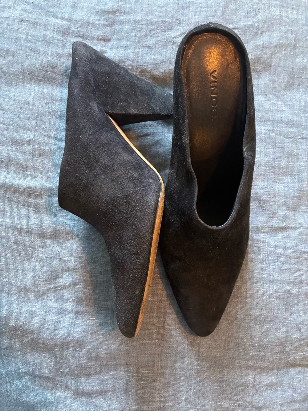 Vince Black Suede Pointed-Toe Mules EUR 38